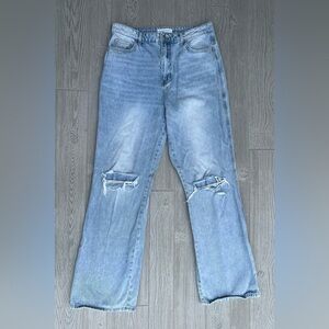 100% Cotton Flying Monkey Wide Leg Dad Jean Distressed Light Wash Size 31 Long